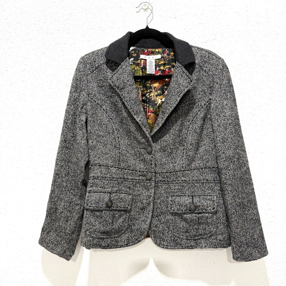 CAbi wool blend Charcoal herringbone Blazer 8